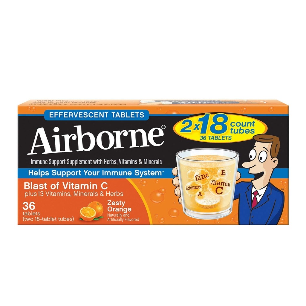 Vitamin C 1000mg (na porcijo) - Zračne Zesty Orange šumeče tablete (36 število v škatli), Gluten-free Imune Support dodatek in visoko v antioksidanti