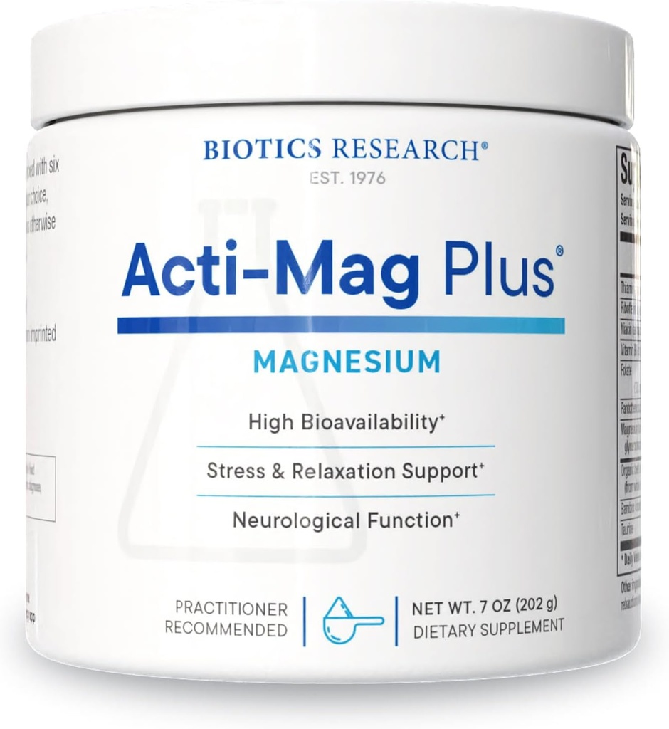 Biotics Raziskave Acti-Mag PlusTM Visoko biološko razpoložljiv v prahu 400mg Magnezij Formula, 5g / Serviranje, Optimizira odziv stresa, spodbuja sprostitev, zdrave energijske ravni, Muscular Comfort 7 Oz