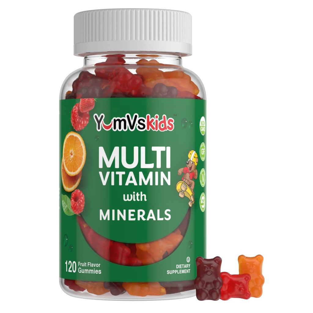 YumVs Otroci Multivitaminski žvečilni gumiji - Žvečilni otroški multivitaminski vitamini - otroci Vitamini Multivitaminski gumi z 12 minerali in vitamini A C D3 E B6 B12 (120 število (Pack of 1))