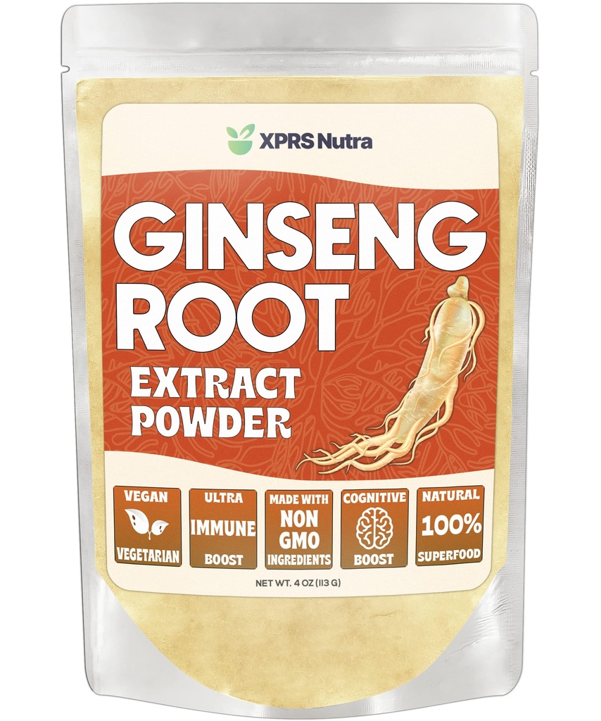 XPRS Nutra Ginseng Root Extract Powder - Ginseng Powder podpira kognitivne funkcije, fizične zmogljivosti in imunski sistem - Vegan prijazno Panax Ginseng v prahu obliki (4 Ounce)