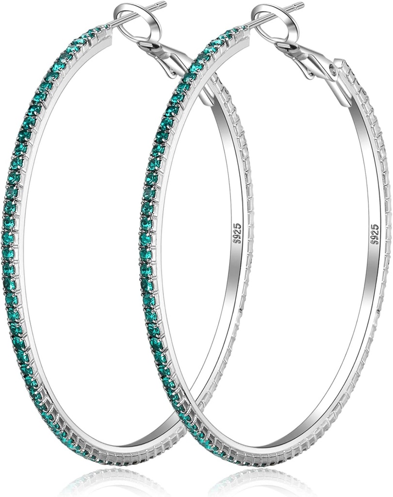 925 Sterling srebrni uhani veliki Rhinestone Hoop uhani veliki kubični cirkonia Hoop uhani tanki Rhinestones okrogli Hoop uhani za ženske 20/30/40/50/60/70mm Sparkly Hoops s kristali za ženske