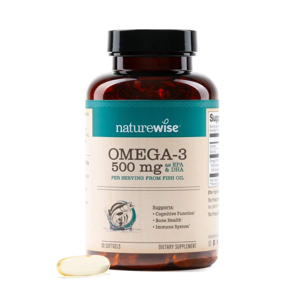 NatureWise Omega 3 Ribje olje - 500 mg na tableto - EPA & DHA - Imunska podpora, zdravje možganov in optimalna Wellness - Gluten in soja prosta, Non-GMO - 90 Softgels[3-mesečna zaloga]