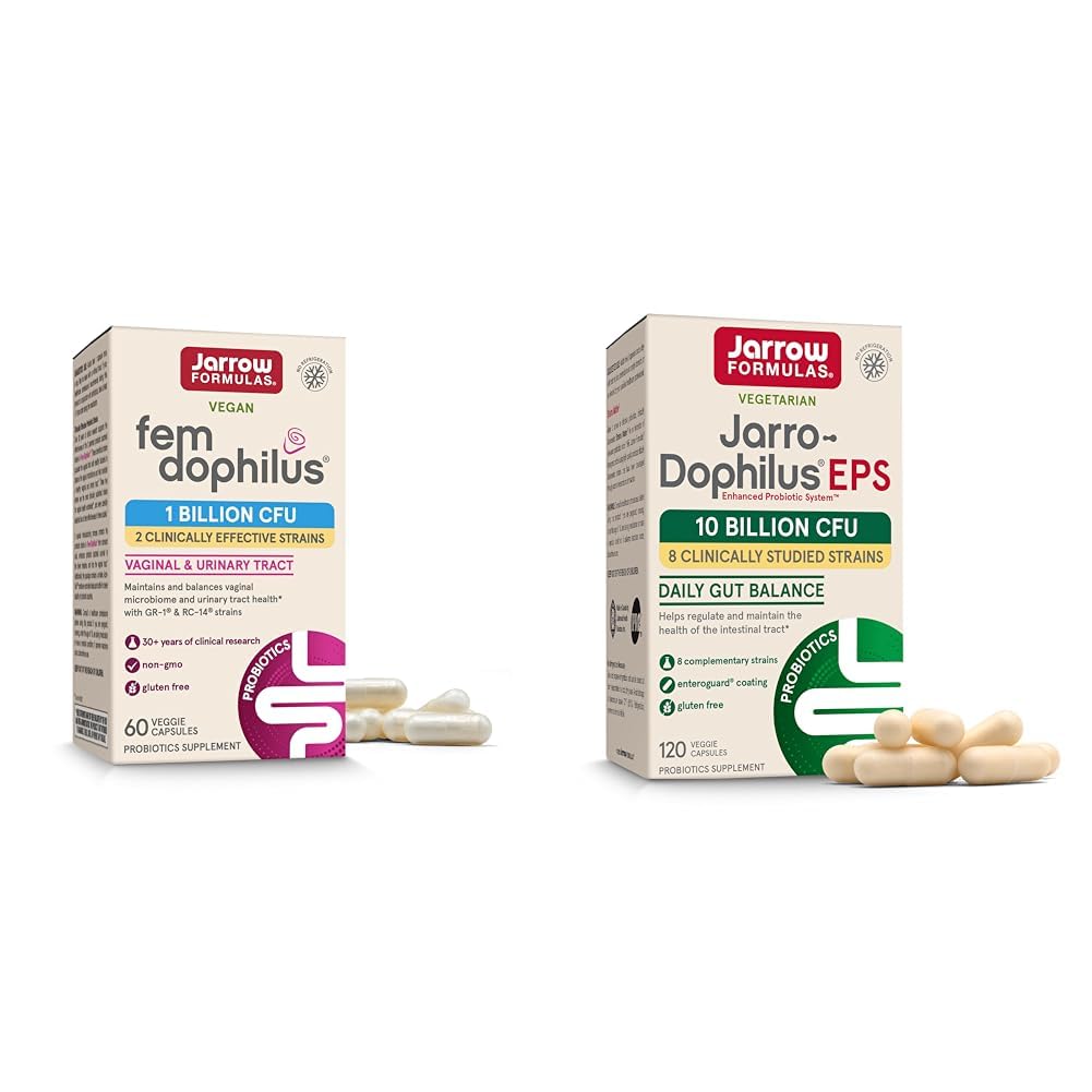Jarrow Formulas Probiotics Bundle z Fem-Dophilus 1 milijardo CFU in Jarro-Dophilus EPS 10 milijardami CFU, 180 Veggie kapsule
