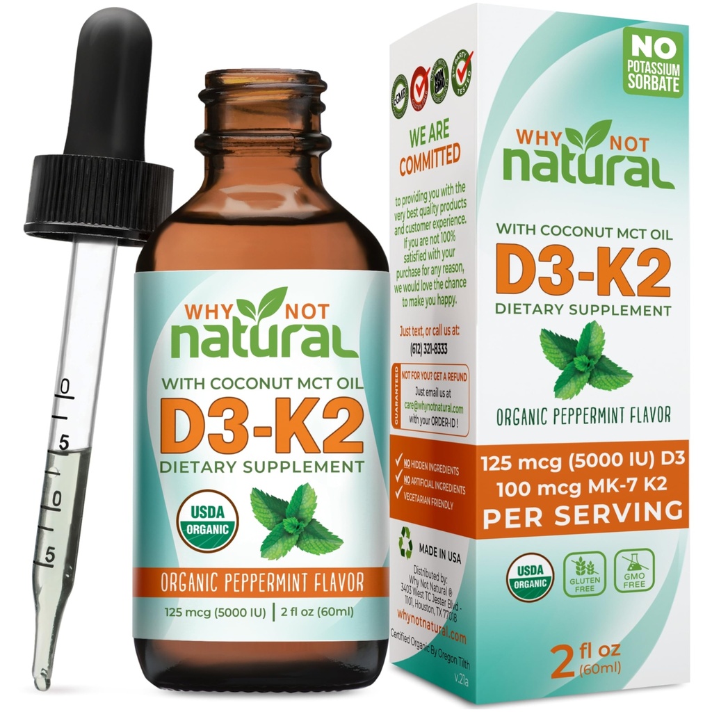 Zakaj ne naravni organski vitamin D3 K2 (MK-7) tekoče kapljice, 5000 i.e. podjezičnega D3 s kokosovim MCT oljem, za močne kosti in zobe, srce in imuno podporo