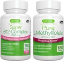 Super B12-Complex 1000mcg + Čisti Folat 400mcg Vegan Bundle, visoka absorpcija Podjezični vitamin B12 z metilkobalaminom, Adenosylkobalamin & Hidroksokobalamin + Optimiziran L-metilfolat, ki ga Igennus