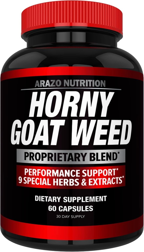 Arazo Nutrition Premium Horny Goat Weed Extract z Maca Root, Ginseng, Muira Puama in L-Arginin - za moške in ženske – 100% Pure Herbal Nutritional dodatek