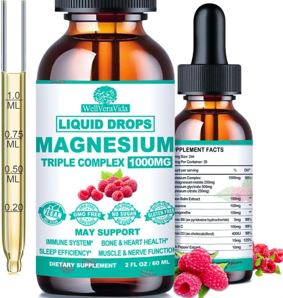 Trojni magnezijev kompleks, 500 mg magnezijevega glicinata, citrata in malata w. Vitamin D3 K2, kelirane oblike visoka absorpcija, tekoči magnezijev kompleks w/B6 cink za kosti, spanje, srce, energija živec