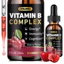 Vitamin B kompleksne tekoče kapljice, B vitamini kompleks dodatek z B1, B2, B3, B5 B6, B7, B9 in metil B12 kapljice za odrasle in otroke, Vegan, Cherry Flavor