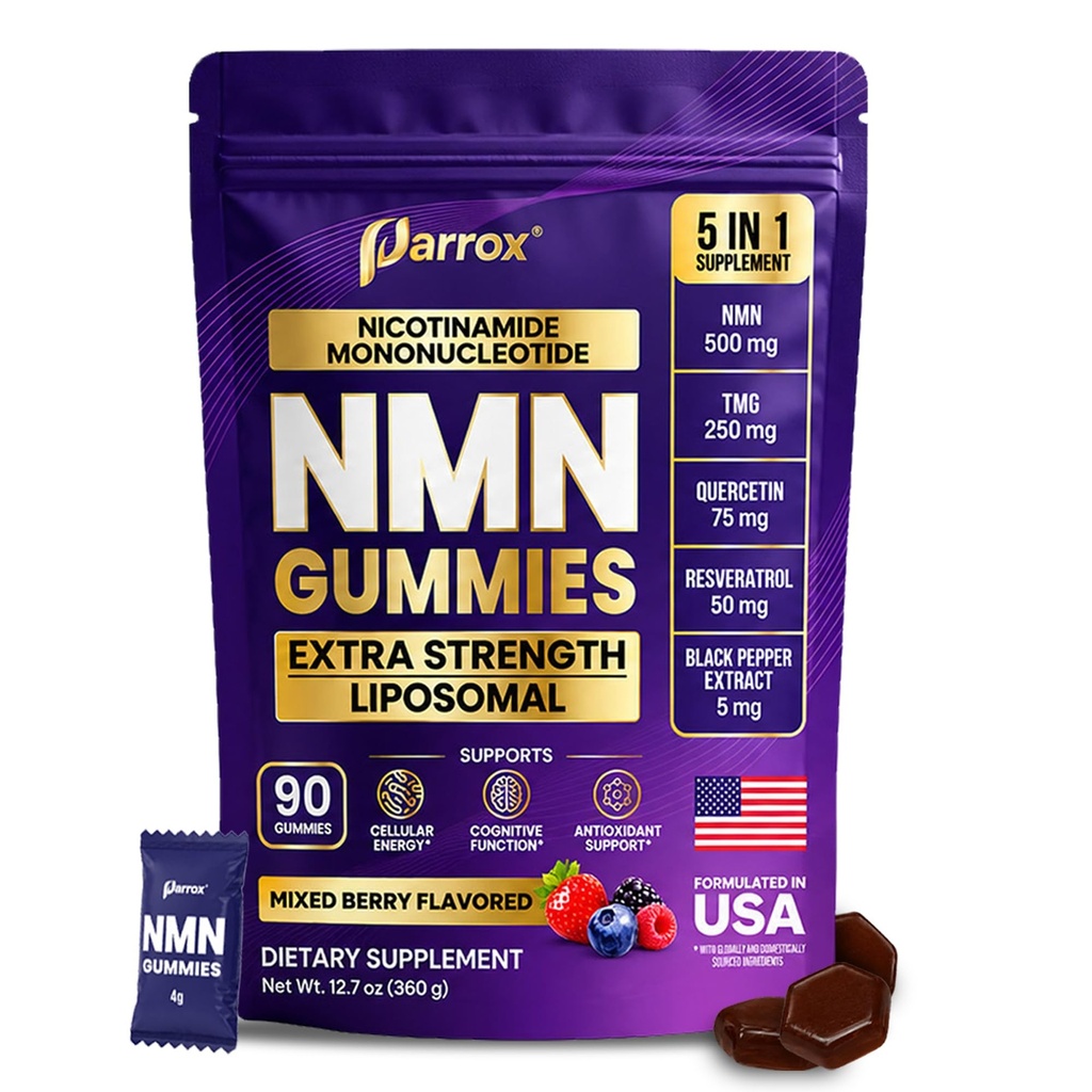 NMN Gummies 500mg – Liposomal NMN | 5-in-1 with TMG | Quercetin | Resveratrol | BioPerine® – NAD+ Precursor – Gelatin Free, Non-GMO, No Artificial Colors