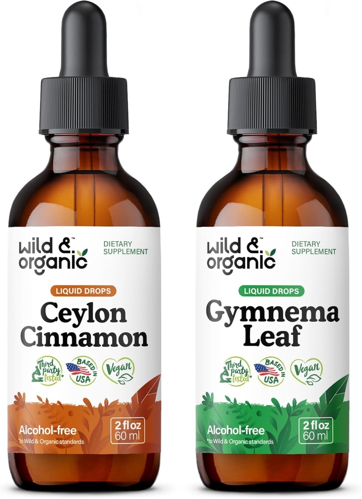 Wild & Organic Ceylon Cimet Tinkture 2 fl oz & Gymnema Leaf Tinkture 2 fl oz