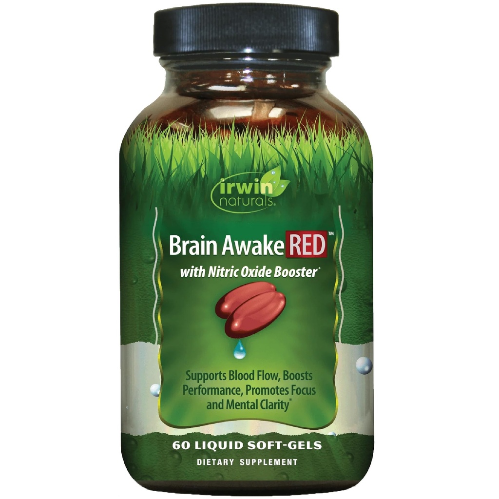 Irwin Naturals Brain Prebudite se RED z boosterjem dušikovega oksida - 60 Liquid Soft-Gel - Podpora zdravje možganov in optimizacija zmogljivosti - 20 Total Servings