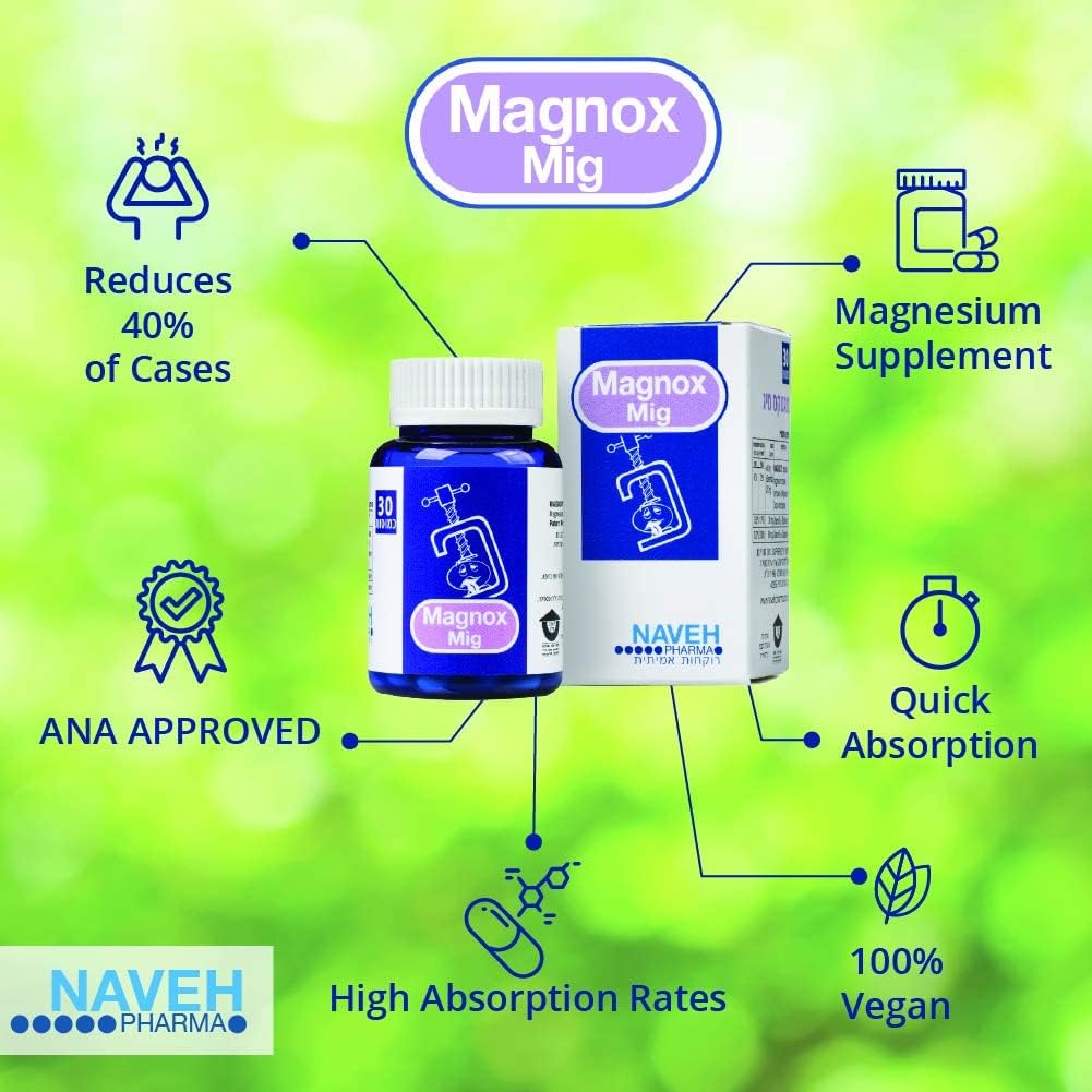 MAGNOX Mig Magnezij dopolnilne tablete (30) za migrene glavoboli - zaradi pomanjkanja magnezija, z Naveh Pharma