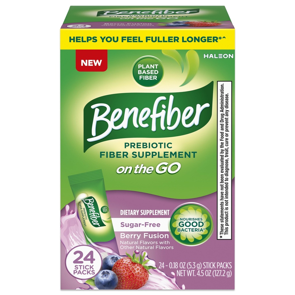 Benefiber Prebiotic Fiber Supplement Powder, Berry Fusion, 24 Stick Packs
