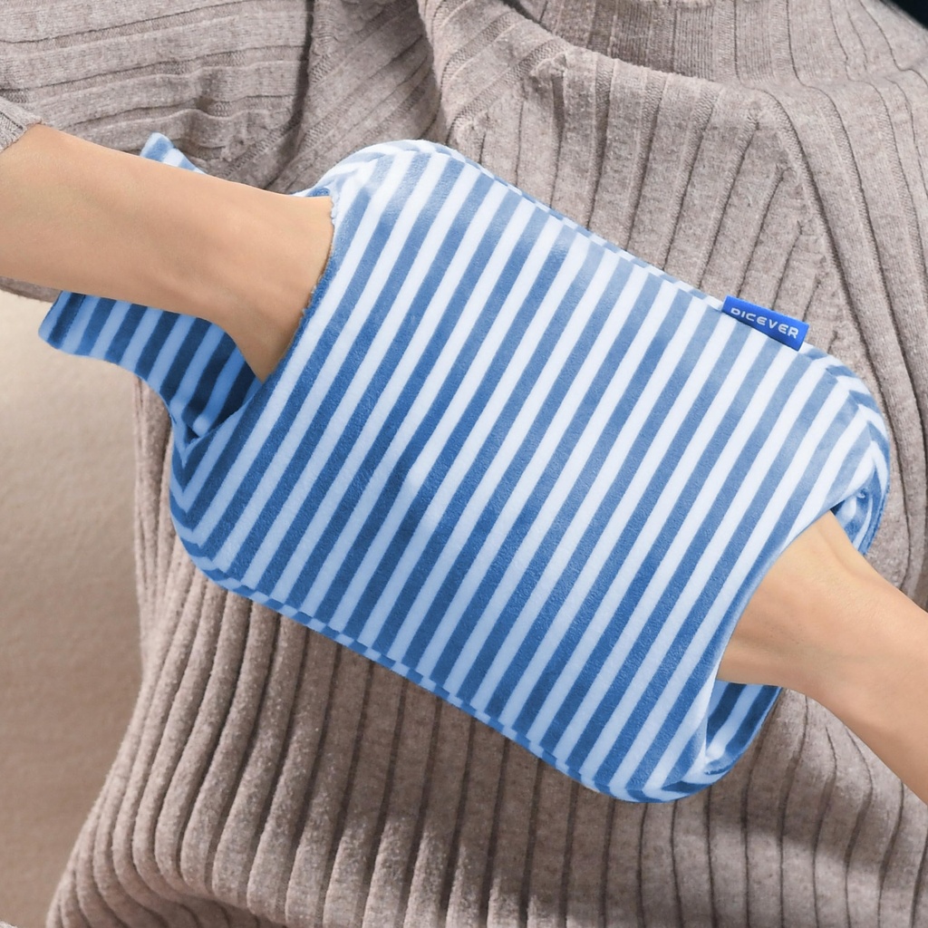 Hot Water Bottle, 2L Hot Water Bag with Cover for Menstrual Cramps, Neck and Shoulder Pain Relief, Hot and Cold Therapies, Hand Feet Warmer, Warm Water Bag with Hand Pocket, Blue