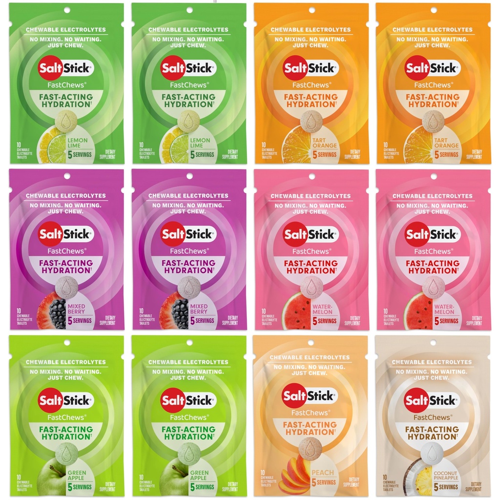 SaltStick Electrolyte FastChews - 120 Count Variety Pack - Žvečljive elektrolitske tablete za hidracijo, Sol Tabs - 10 Število (Pack of 12)