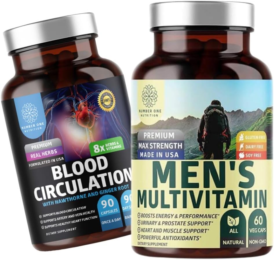 Številka One Nutrition N1N Premium Men's Daily Multivitamin [vitamini A C E D, magnezij, cink] in krvni obtok dodatek [8 Močna zelišča in vitamini], 2 paket