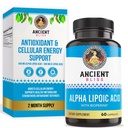 Antična Bliss Alpha lipoična kislina dodatek, antioksidant in energijska podpora, ALA dodatek z bioperinom, brez gluten in soja, 600mg na serviranje, 60 Veganske kapsule