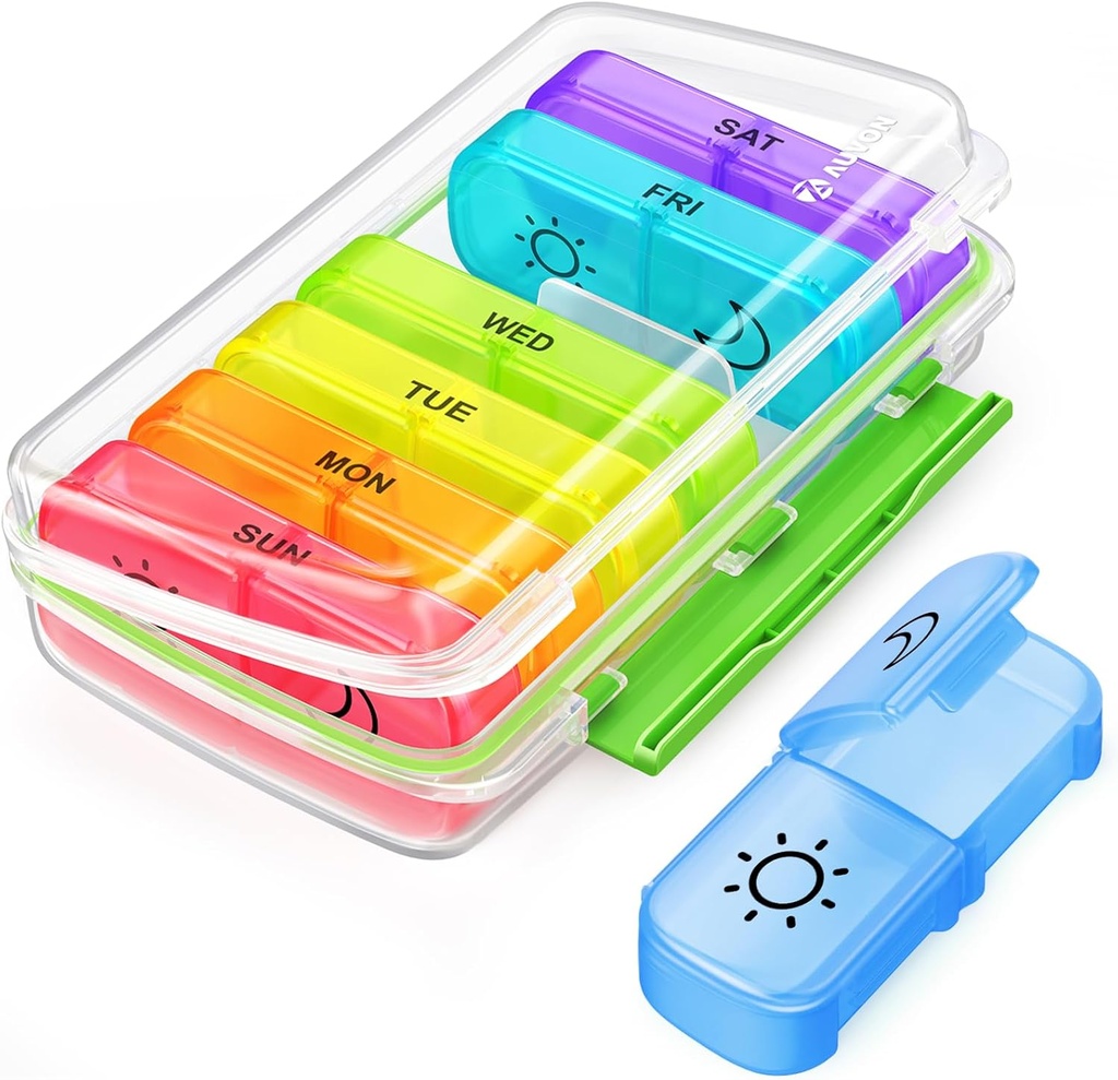 AUVON tablete Box 2 krat na dan z vlažno-proof oblikovanje, tedenske tablete organizator AM PM s prenosne žepne reže, tablete primer 7 dan z dvojno zaščito za vitamine, zdravila, zdravila, in dodatek