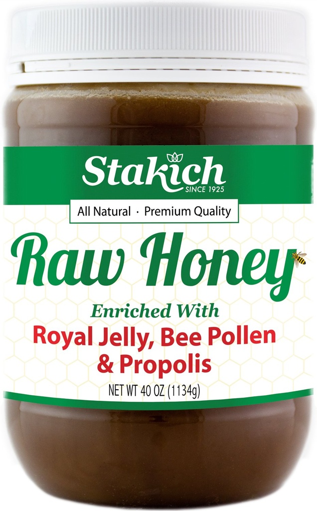 Stakich Royal Jelly, Bee Pollen, Propolis Raw Honey - čisti, neobdelani, neogrevani - 40 Ounce