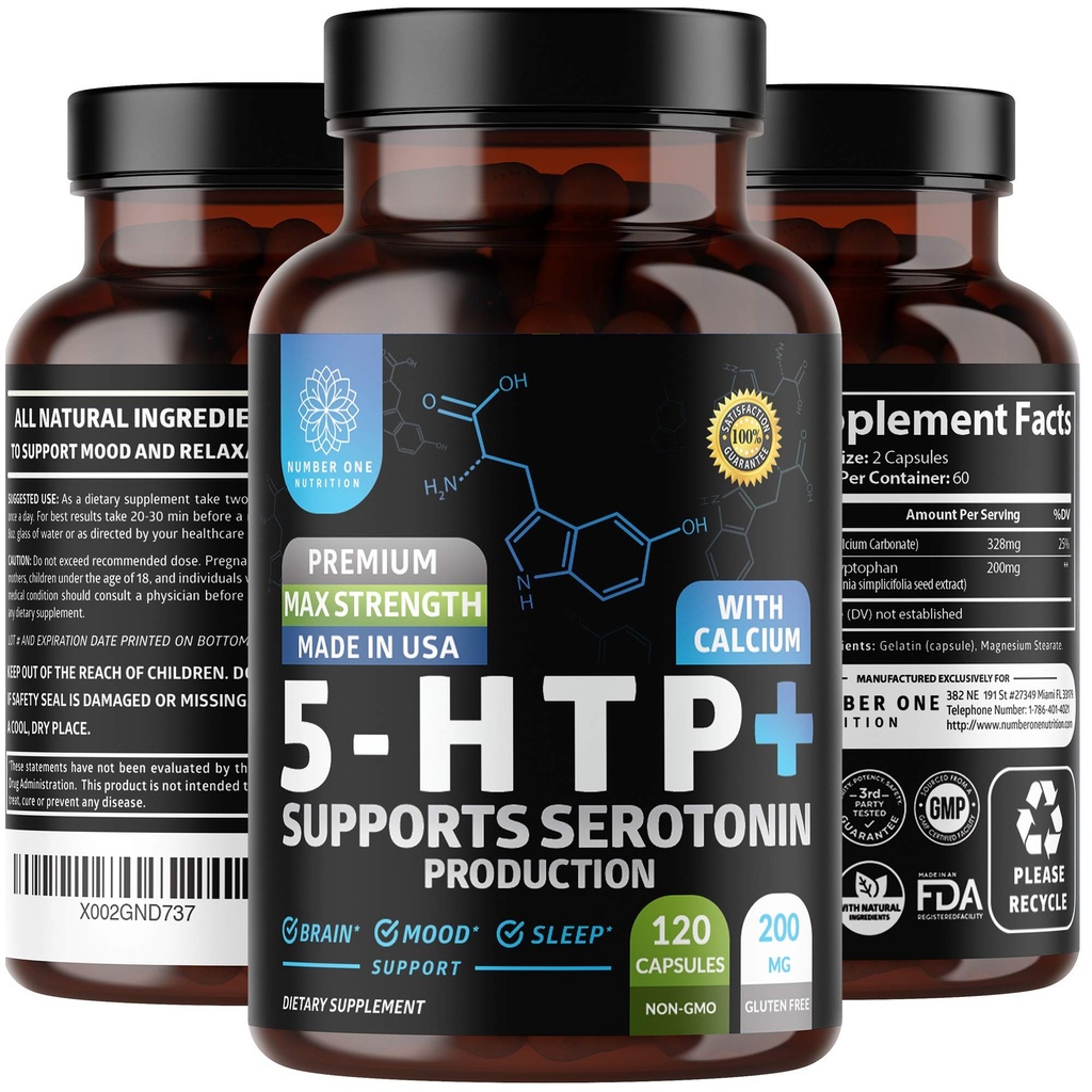 N1N Premium 5-HTP 200mg Plus kalcij, izdelan iz ekstrakta semen Griffonia, brez GSO in glutena, 120 Caps