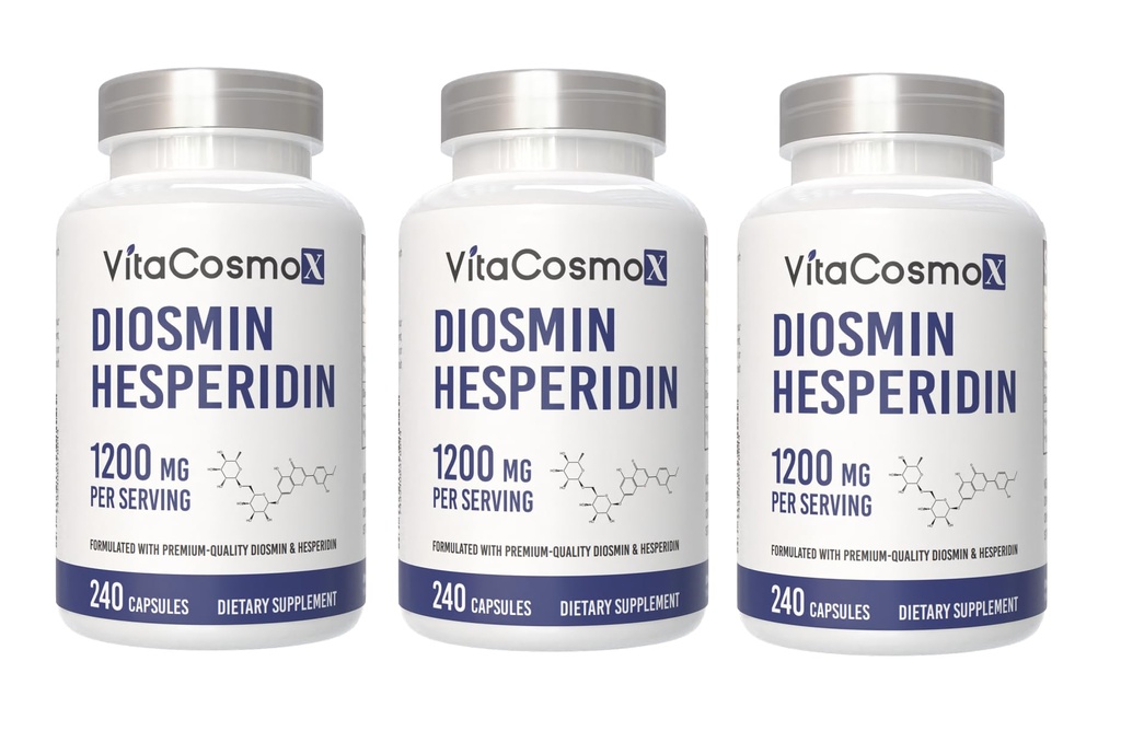 Diosmin Hesperidin 1200 mg Complex, 240 Capsules, Citrus Bioflavonoids Rich Fruit Extract, 100% Vegetarian, Non-GMO & Gluten Free (240 Count (Pack of 3))