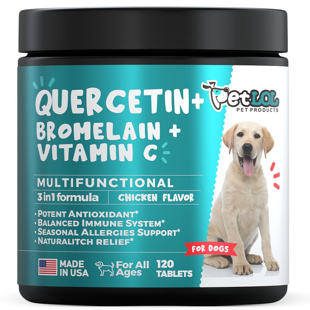 Quercetin za pse z bromelainom in vitaminom C - alergija in srbečica, imuno-vnetljiva podpora - 120 žvečljivih tablet Made in USA