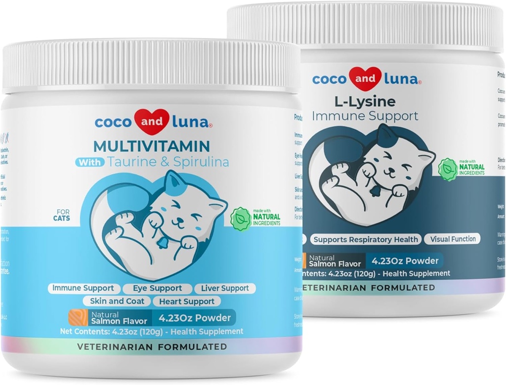 Lizin + multivitamin za mačke - Imunska podpora, zdravje kože in plašča, podpora za oči - z EPA in DHA, Taurin in Spirulina