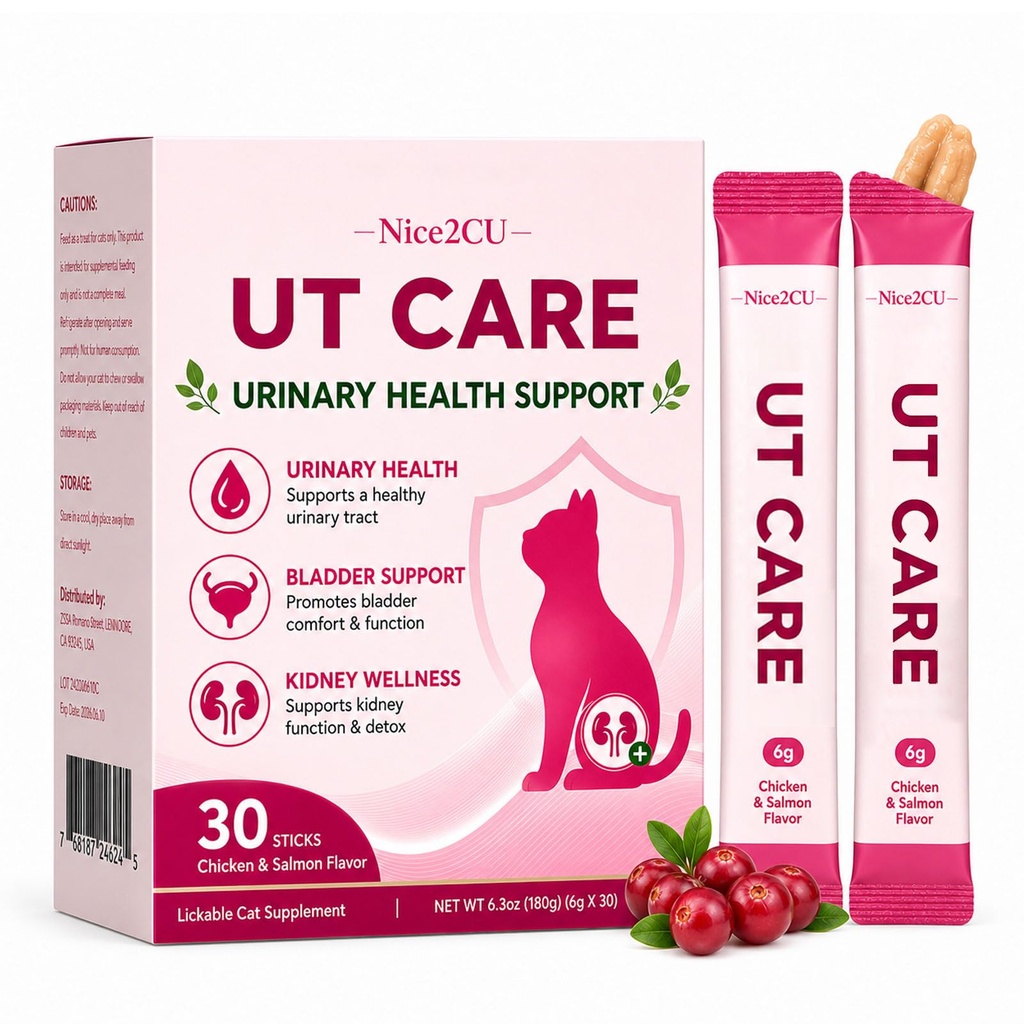 Cat Urinary & Kidney Support Lickable Treats, Real Chicken Breast & Salmon Creamy Sticks with Cranberry Extract, Pumpkin & CoQ10 for Daily Urinary & Renal Care, 30 Sticks