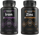 Cinkov dodatek Kompleks z bakrom in vitaminom C - Naravni pretok 3X Cinkov karnozin in železov dodatek 2-v-1 Popoln kompleks - Naravni pretok 2X Hema in kelirani non heme železov biglicinat