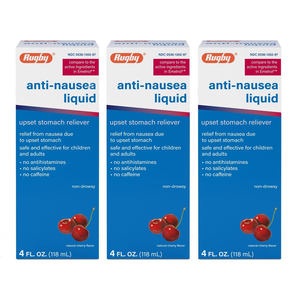 Rugby Anti-Nausea Liquid, Upset Stomach Reliever, 4 Fl Oz (3-Pack)