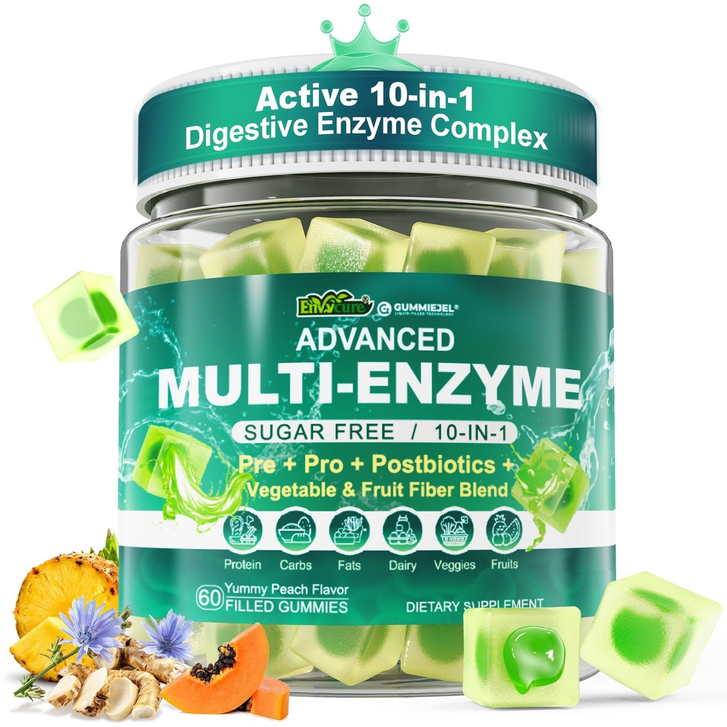 Prebavne encime Gumiji za ženske in moške, Multi-Encimi z 90 milijard CFU probiotiki in prebiotiki in postbiotiki, zelenjava in sadje Fiber mešanica, Super Encimi za digestiv in Gut zdravje,Immune,60Cts