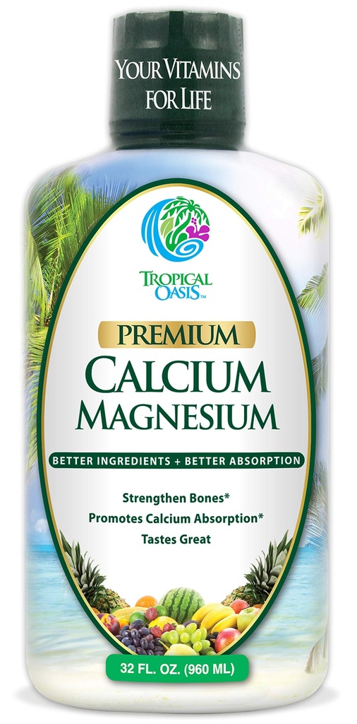 Tropska oaza Tekoči kalcij Magnezij - naravna formula w/Podpora za močne kosti - tekoči vitamini w/kalcij, magnezij & vitamin D - do 96% Absorpcija s strani telesa. - 32oz, 64 Serv.