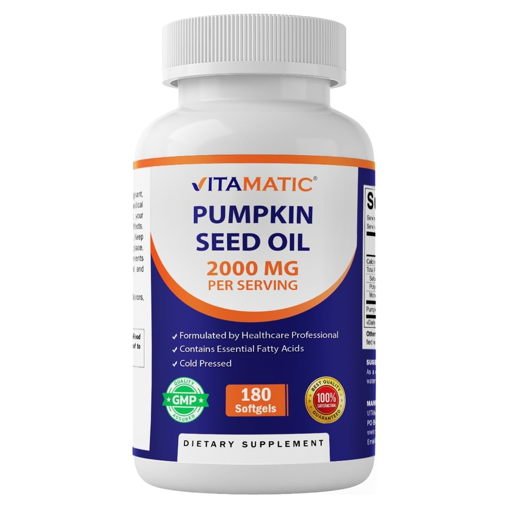 Vitamatsko olje bučnega semena 2000mg kapsule softgela na obrok - 180 Mehkužci - 1000mg na softgel