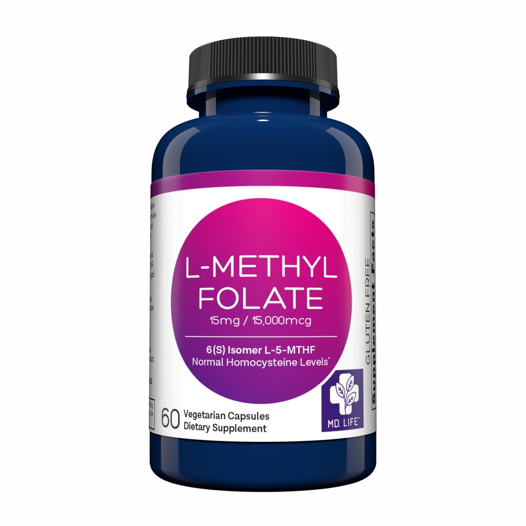 MD. Life L-Methylfolate 15 mg, Professional Grade, 60 Capsules, 5-MTHF