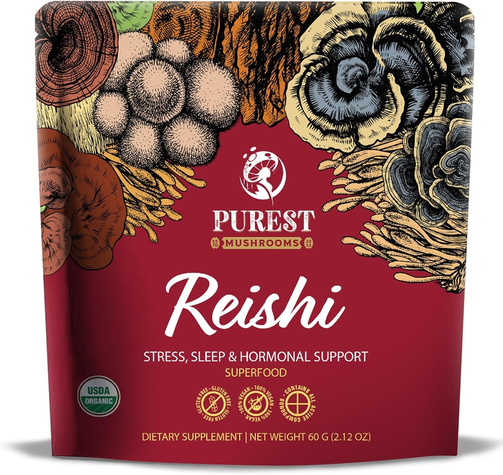 Reishi Powder - Ekstrakt organskih gob v prahu - dopolnila gob za imuno podporo, razbremenitev stresa, boljši spanec 60g
