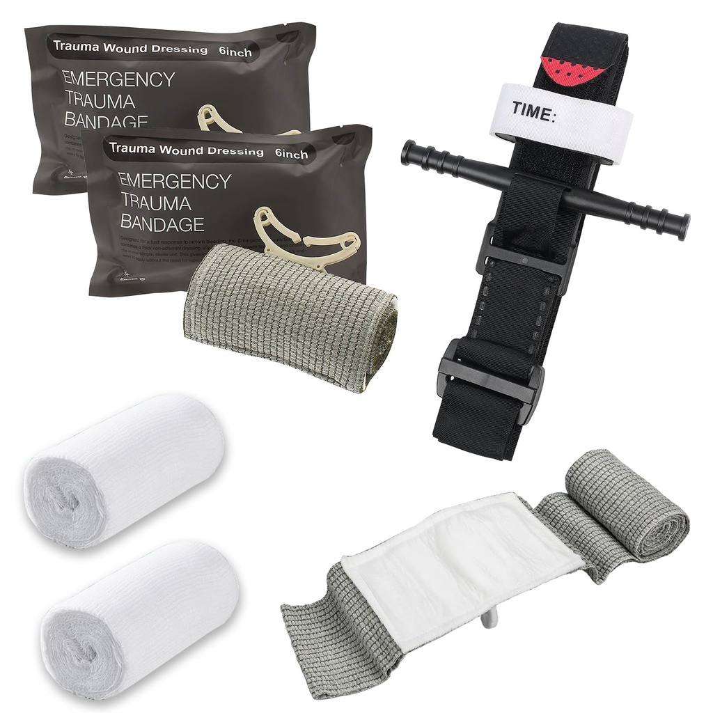 Tactical Tourniquet, 6" Israeli Bandage, Elastic Bandage, 12m Skimmed Gauze, Tourniquet First Aid Procedure to Control Blood Loss, Emergency Bandage Tourniquet for Outdoor Activities