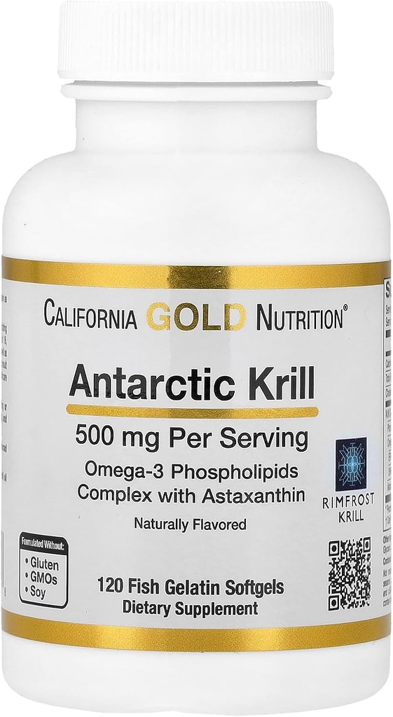 California Gold Nutrition Antarktika Krill Oil, Ultra-High Omega-3 z astaksantin, naravna jagoda in limonina aroma, ne GSO, Gluten brezplačno, 500 mg, 120 Riba želatina Softgels, 2 Pack