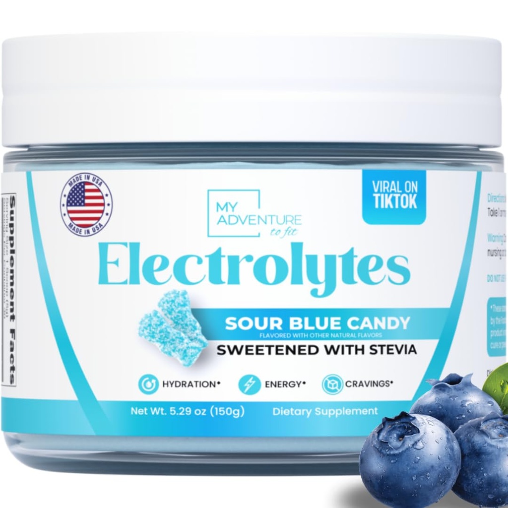 Nič sladkorja - Sour Blue Candy elektroliti v prahu - osvežilna Hidracija - Kofein brez energije - vse naravne sestavine - Vegan, Keto & Paleo - Sladkor brez elektrolita v prahu mešamo - 30 Strežnice