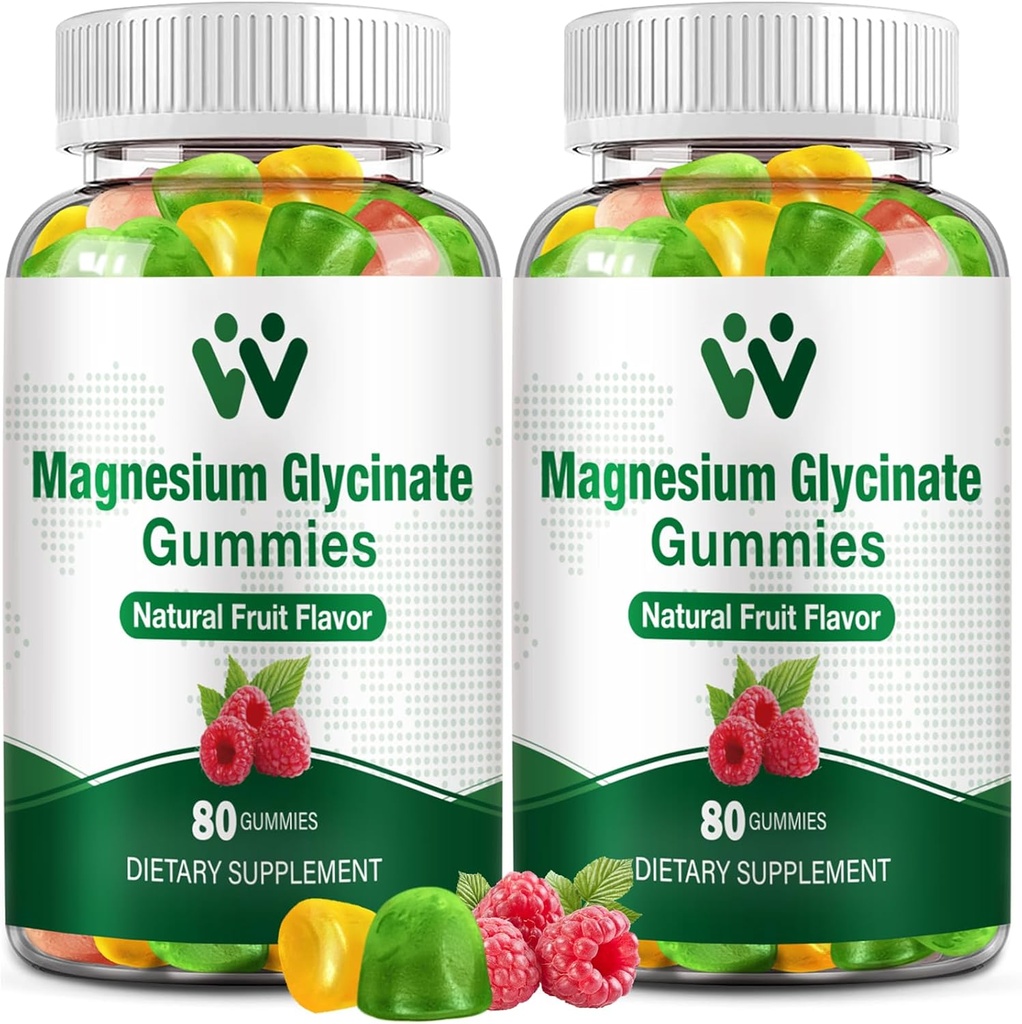 Magnezij Glycinate Gumies 400 - Magnezij dodatek za spanje,Stres & mišice Relief Calm Magnezij žveči za odrasle in otroke z vitaminom D, B6 sadni okus, Vegan, 2 paketi