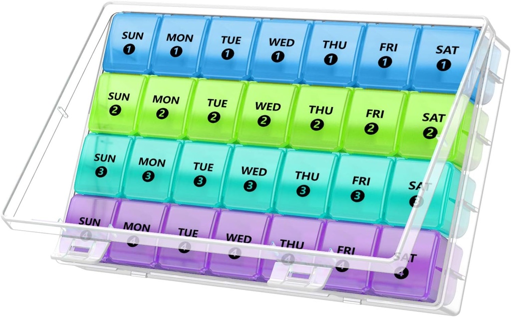 DANYING XL Mesečni tablete Organizator 1 Čas na dan z prah-Proof primera, ekstra velike 4 Tedenske tablete Box enkrat na dan, 28 dni Tablete Vsebnik 1 na dan, Weekly Vitamin Case, Daily Medicine Organizator