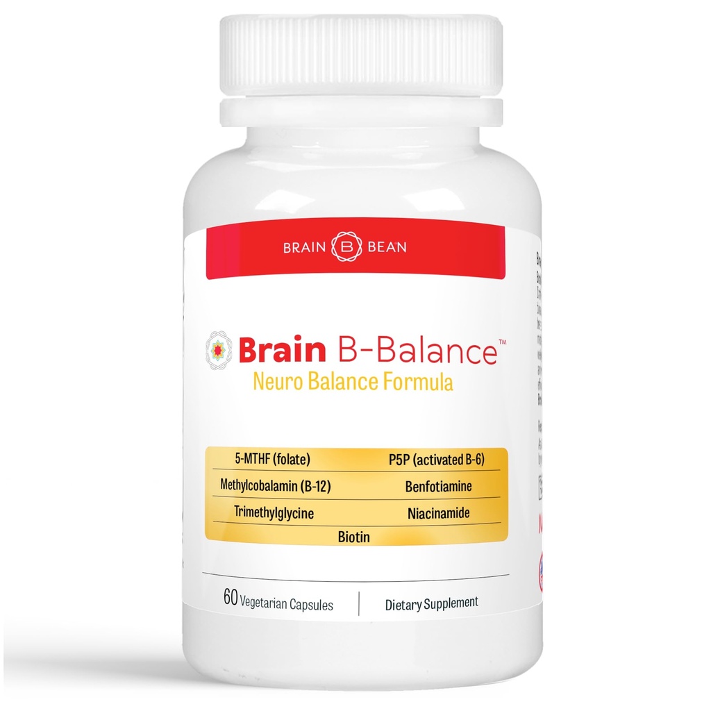 Brain B Balance: Metilirani multivitaminski - Metilirani B Complex Neurobalance Formula - Metilfolate Podpira Mood. Misli. Spomin - 60 veganskih kapsul