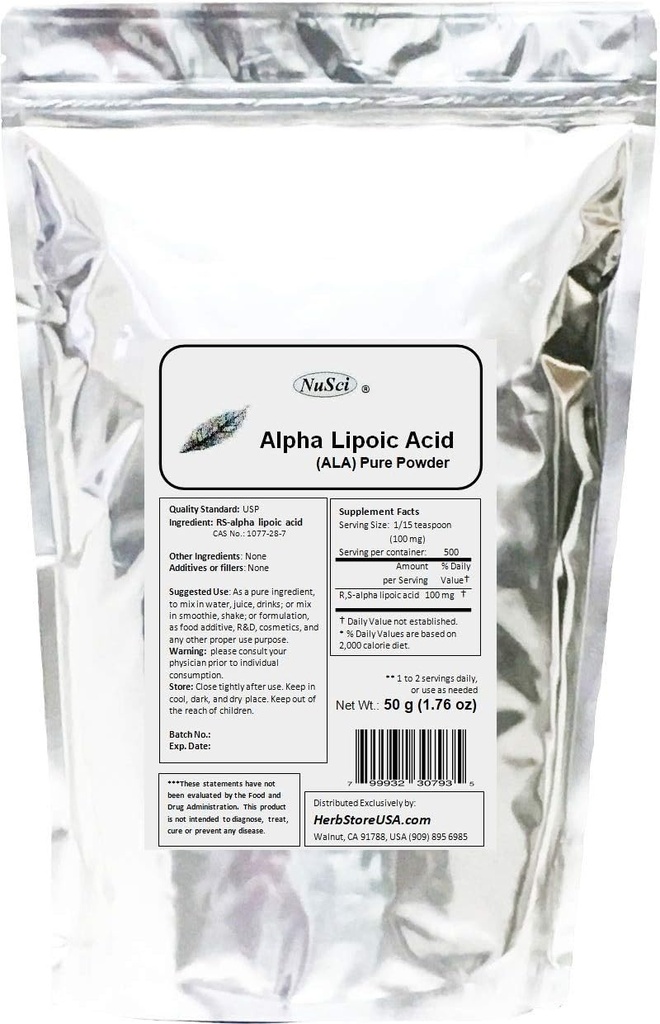 Pure ALA RS- Alpha lipoična kislina v prahu (50 por (1,76 oz))