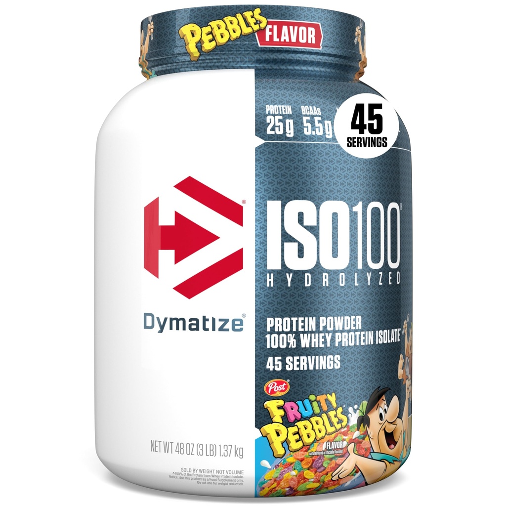 Dymatize x Fruity Pebbles ISO100 Whey Protein Powder Izolat, 25g beljakovin, 5,5g BCAA, 120 Cal., Gluten Free, 1g maščobe, 1g sladkorja, 2g ogljikovih hidratov (45 servingov)