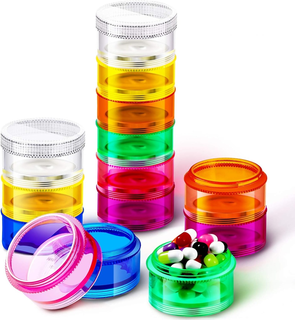 Sieral 7 dni Zložene tablete Organizatorji 7 Kompartmenti Okrogle tablete Boxs Stolp Weekly Vitamin Posamezne shrambe Kontejnerji Potovalni primeri z Lids za zdravila, vitamini in dodatki(2 kompleti)