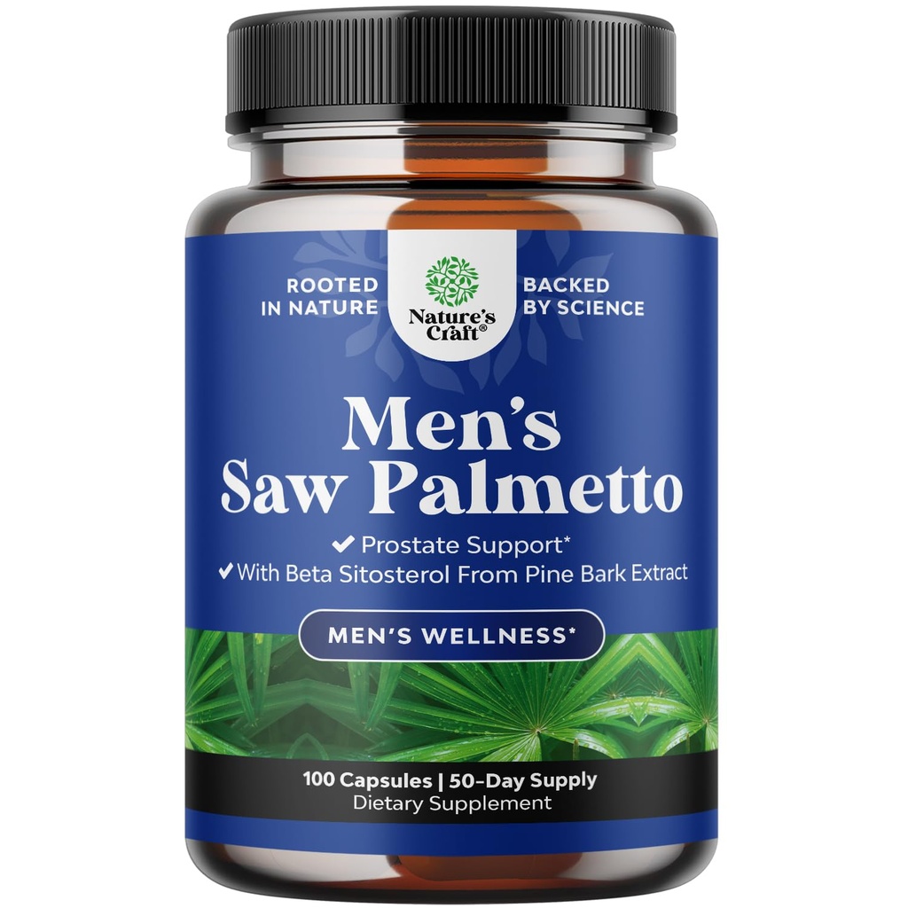 Natures Craft Saw Palmetto za moške z beta sitosterol - Saw Palmetto Extract Prostate Health Supplement for Men Bladder Control and Prostate Support - Obnavljanje las dodatek
