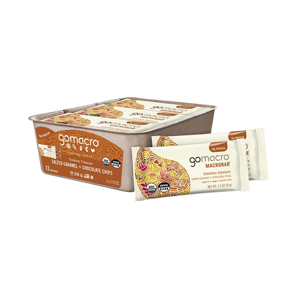 GoMacro MacroBar Organic Vegan Protein Bars - soljena karamela + čokoladni čips (2.3 Ounce Bars, 12 Count)
