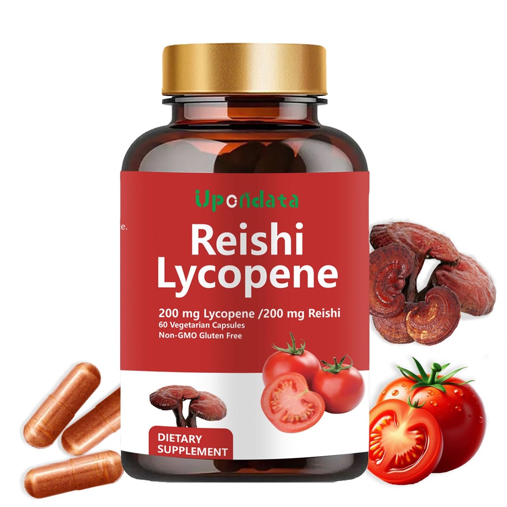 Kapsule likopena - dodatek likopena 200 mg z gobami Reishi 200mg, Kapsule iz naravnih paradižnikovih ekstraktov gob za imuno podporo - brez glutena, ne-GMO