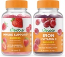 Življenjska Imunska podpora + železo z vitaminom C, Gummies Bundle - odličen okus, vitaminski dodatek, Gluten brezplačno, GSO brezplačno, žvečljivo