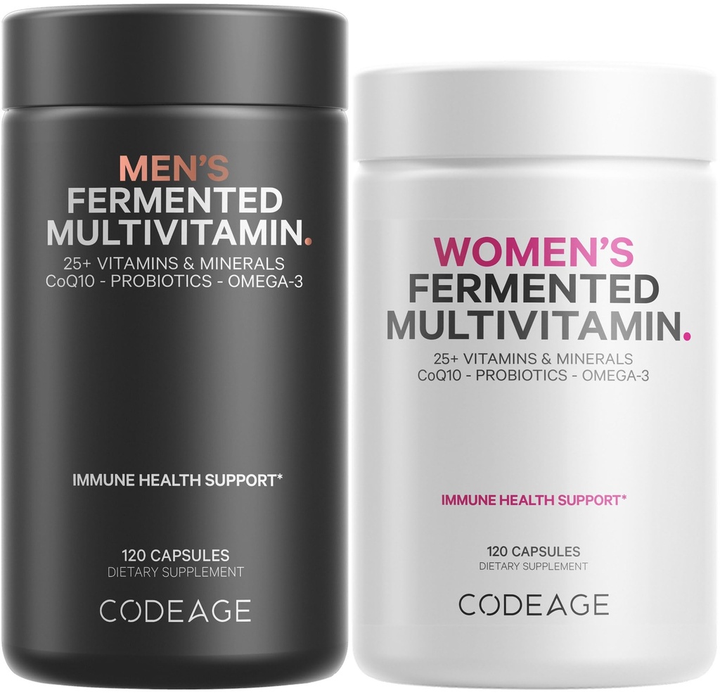 Šifra Daily Multivitaminski paket: ženski & moški multivitamini, B-vitamini, probiotiki, na hrani temelječe mešanice, 120 kapsul na steklenico