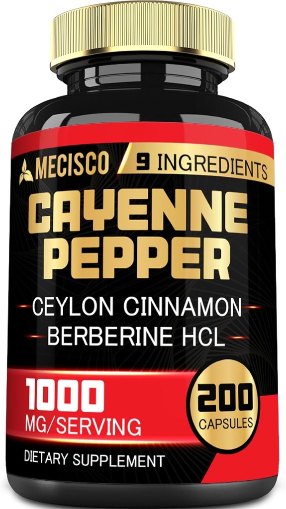 Kapsule Cayenne Pepper z korenino kurkumina, Berberine HCl, Ceylon Cinamon Bark & More - 200 Kapsule - podpora zdravje prebavnih, imunski sistem in ravnotežje telesa